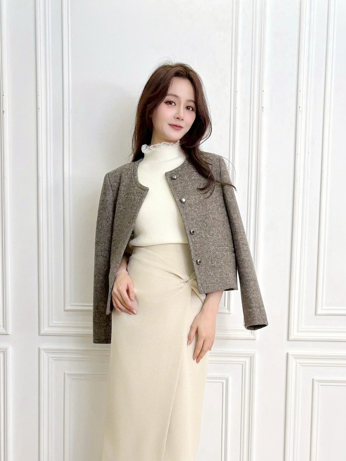 霧金釦廂型羊毛外套