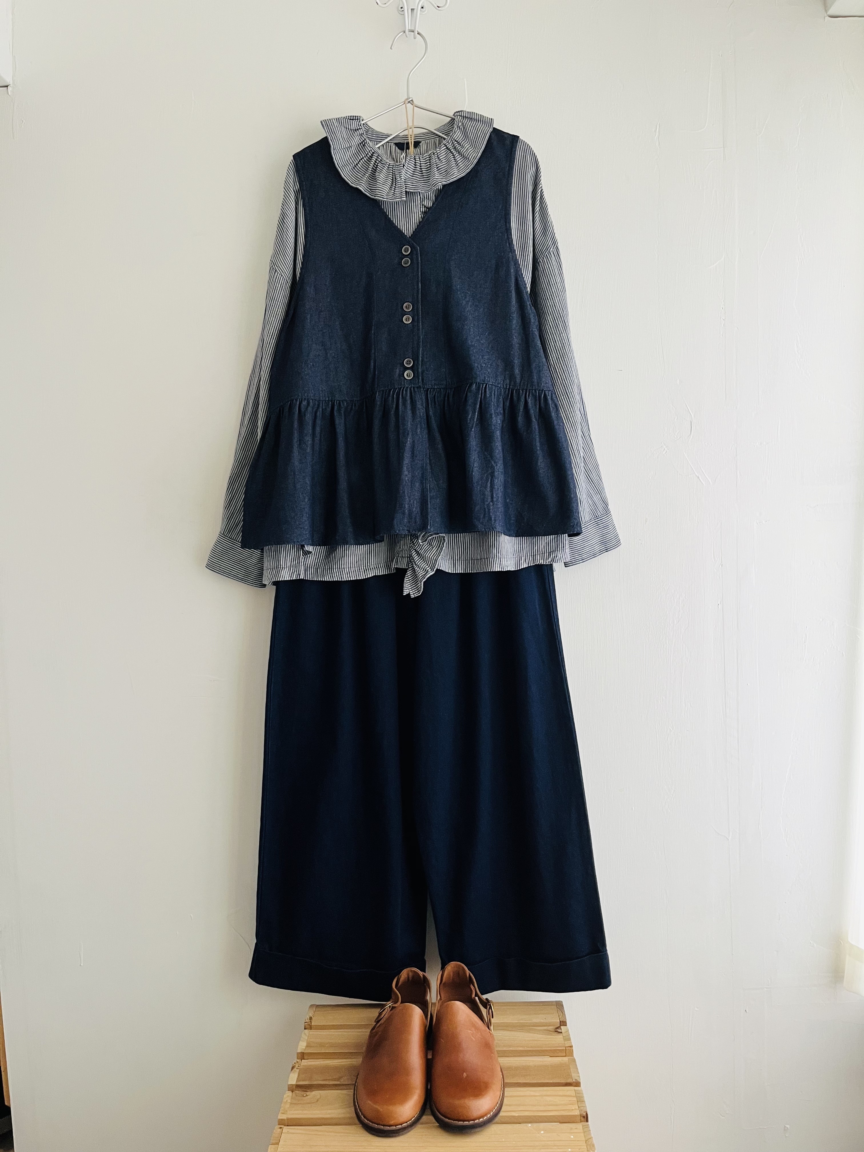 日本製ina藍色牛仔背心外套