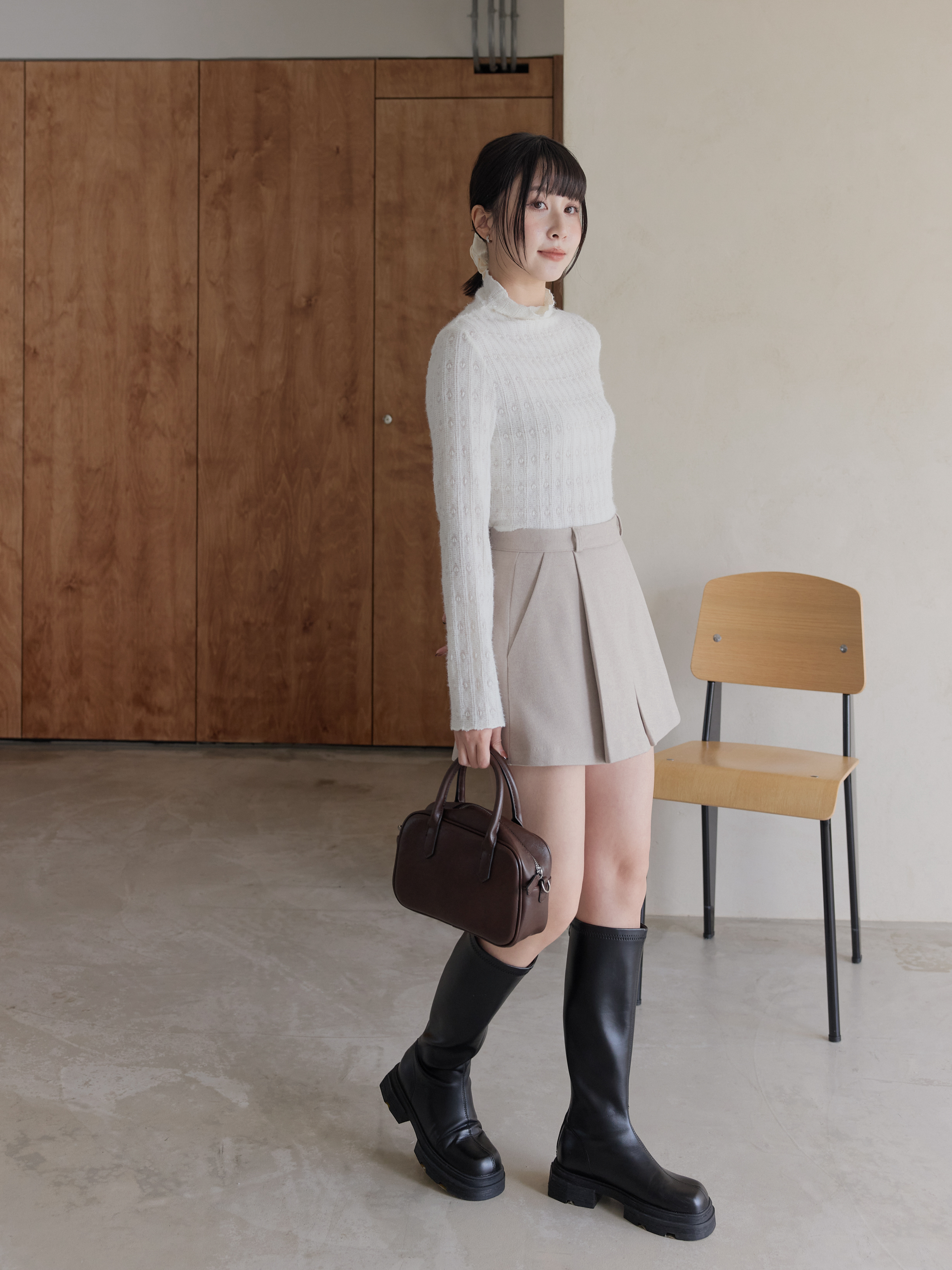 高腰筷子腿毛呢短褲裙