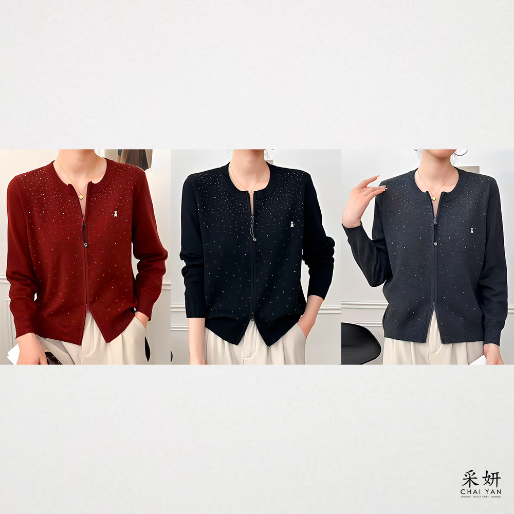 星空水鑽小熊針織長袖外套