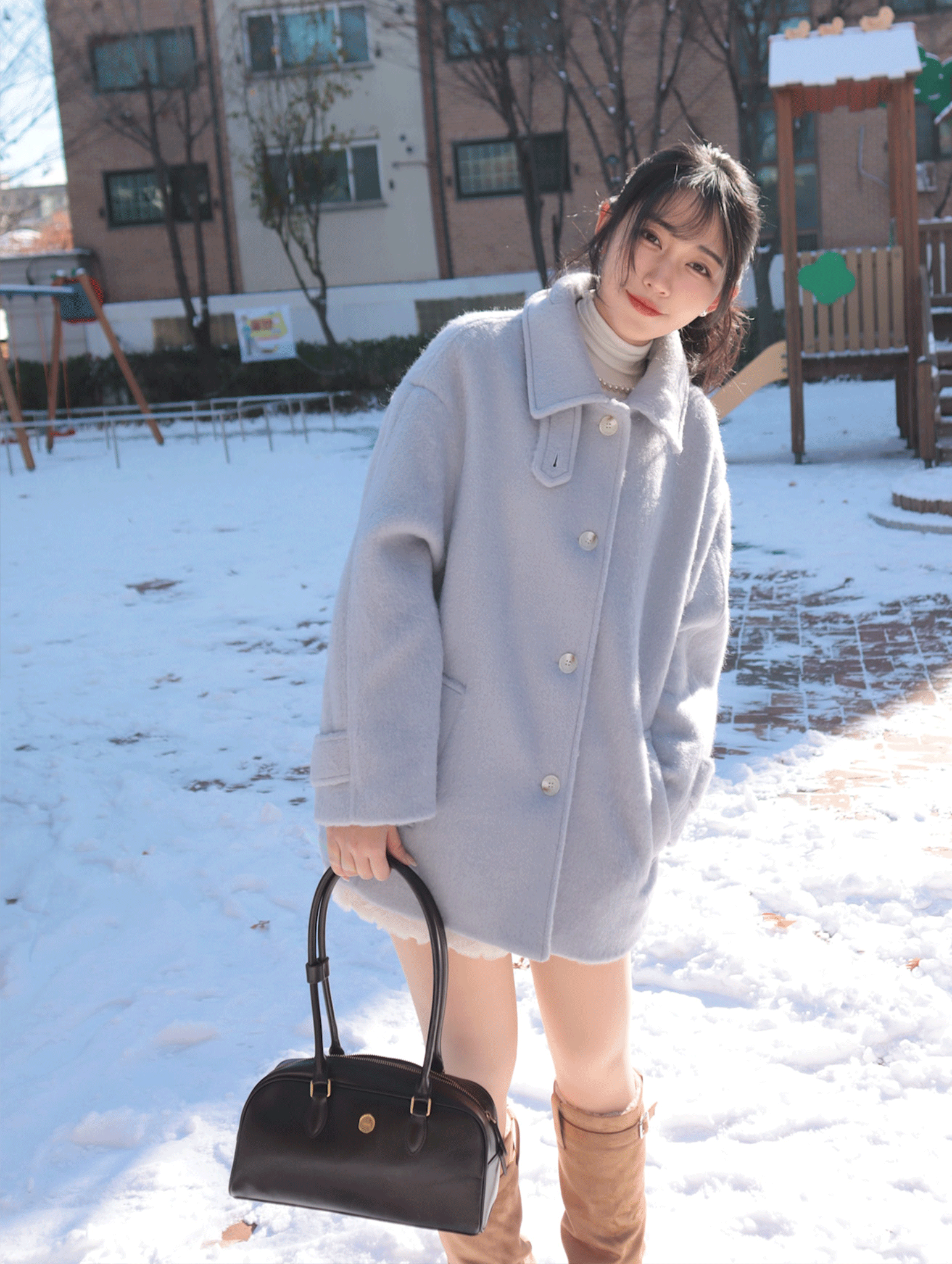 25K101 冬日清晨 馬海洋毛單質感單排釦中板羊毛大衣