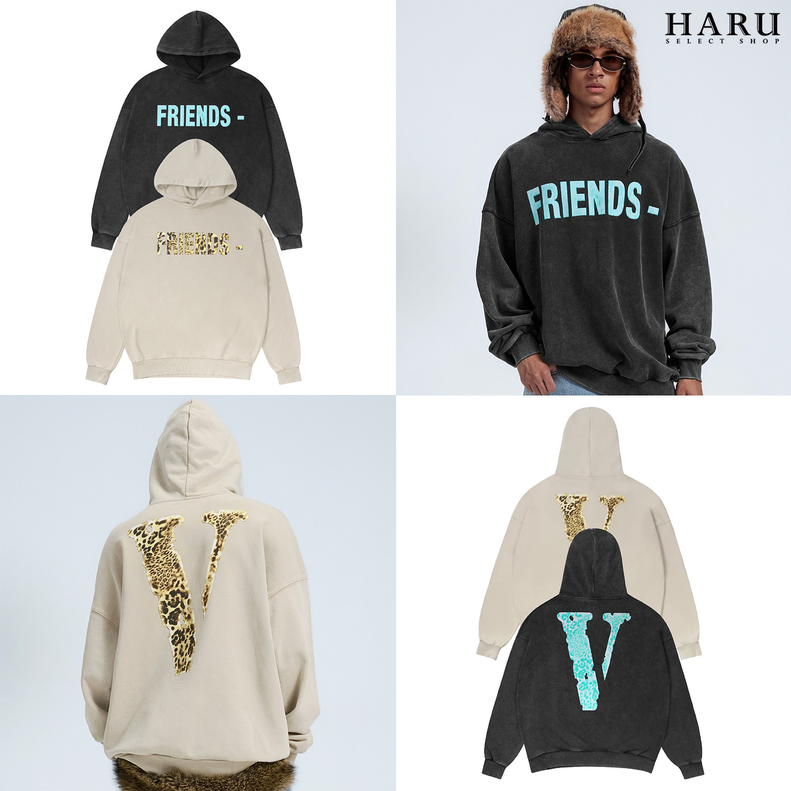 VLone FRIENDS 豹紋logo Hoodie 背後大V 連帽上衣 帽踢 帽Tee 兩色 VLHD25012
