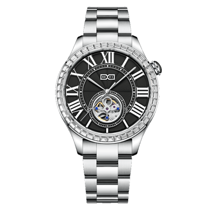 【BEXEI 貝克斯】9126 鑲鑽 羅馬字 男士 歐風 經典 都市 商務 時尚 螺旋花紋 鏤空 不鏽鋼 機械 手錶