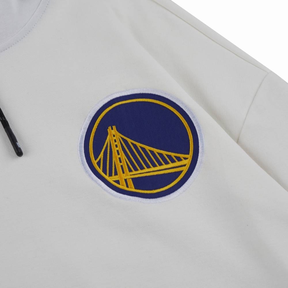 NBA 帽T 落肩 拼接 白 連帽T恤 勇士隊 3355106600