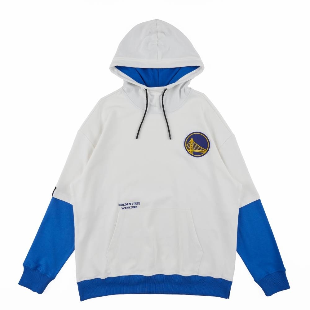 NBA 帽T 落肩 拼接 白 連帽T恤 勇士隊 3355106600