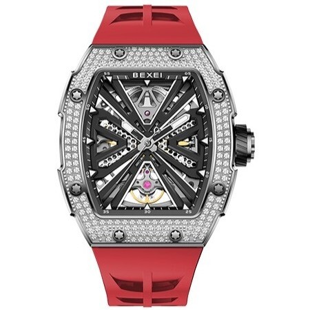 【BEXEI 貝克斯】 9132 休閒 百搭 鏤空 晶鑽錶圈 夜光 酒桶款 機械 手錶 男錶 腕錶