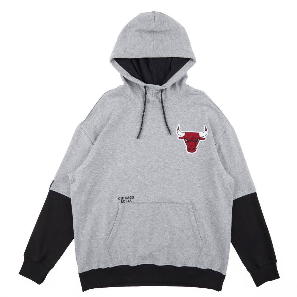 NBA 帽T 落肩 拼接 灰 連帽T恤 公牛隊 3355106712