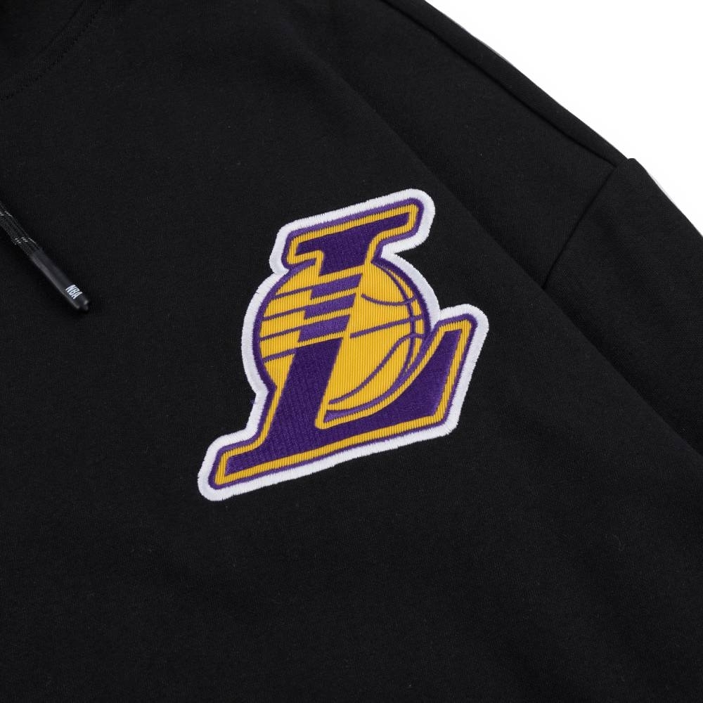 NBA 帽T 落肩 拼接 黑 連帽T恤 湖人隊 3355106820