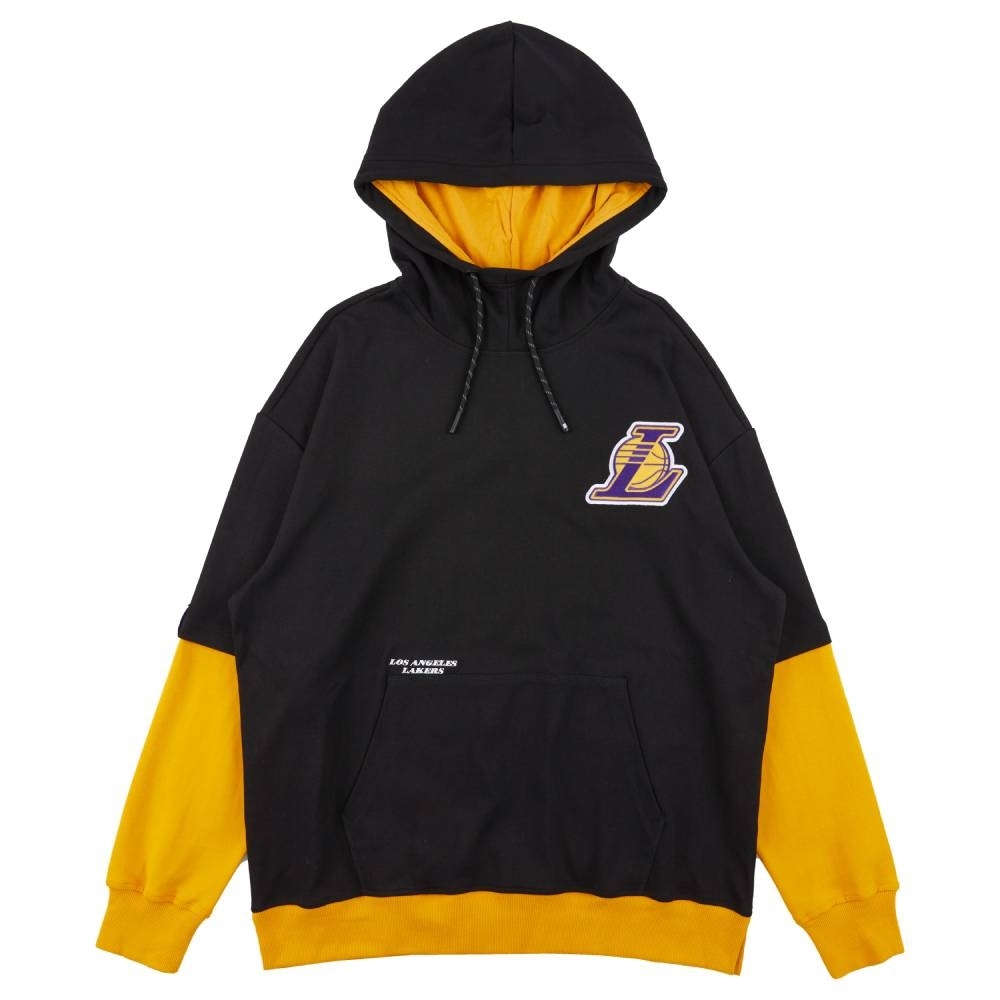 NBA 帽T 落肩 拼接 黑 連帽T恤 湖人隊 3355106820