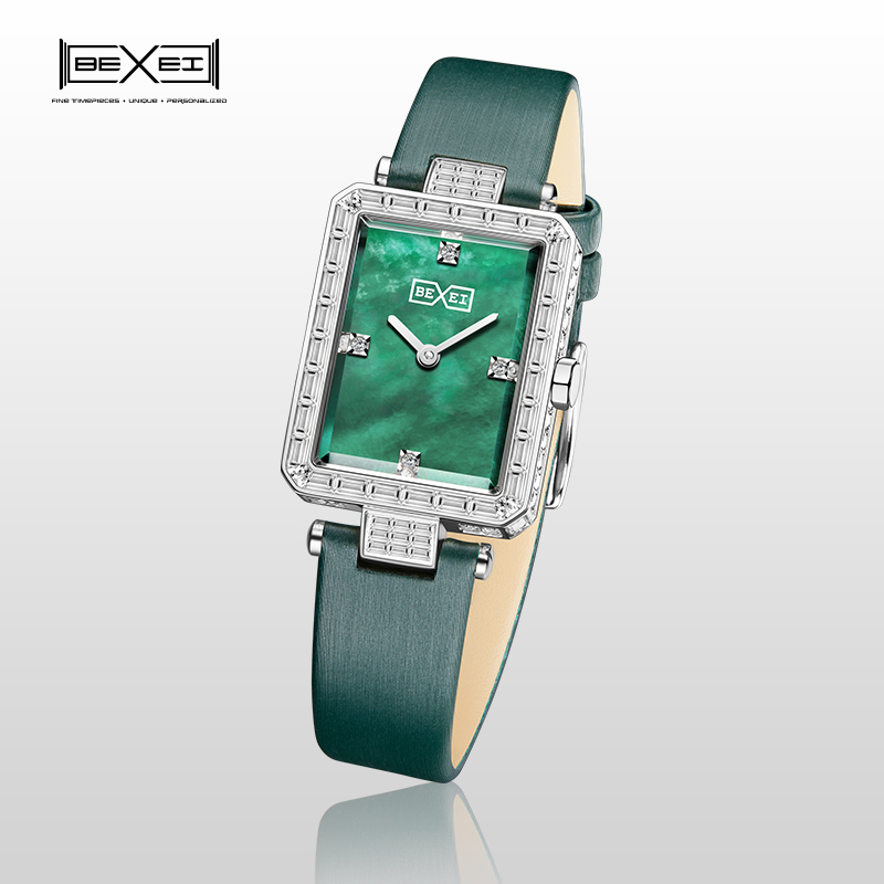 【BEXEI 貝克斯】優雅麗人 氣質母貝 典雅復古 幾何設計 鑲鑽方形 女錶 手錶-6112