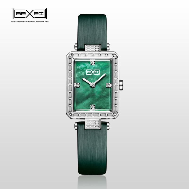【BEXEI 貝克斯】優雅麗人 氣質母貝 典雅復古 幾何設計 鑲鑽方形 女錶 手錶-6112