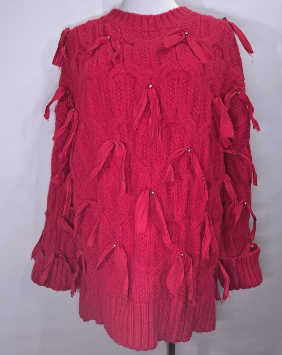 復古麻花編織蝴蝶結裝飾針織毛衣 C18