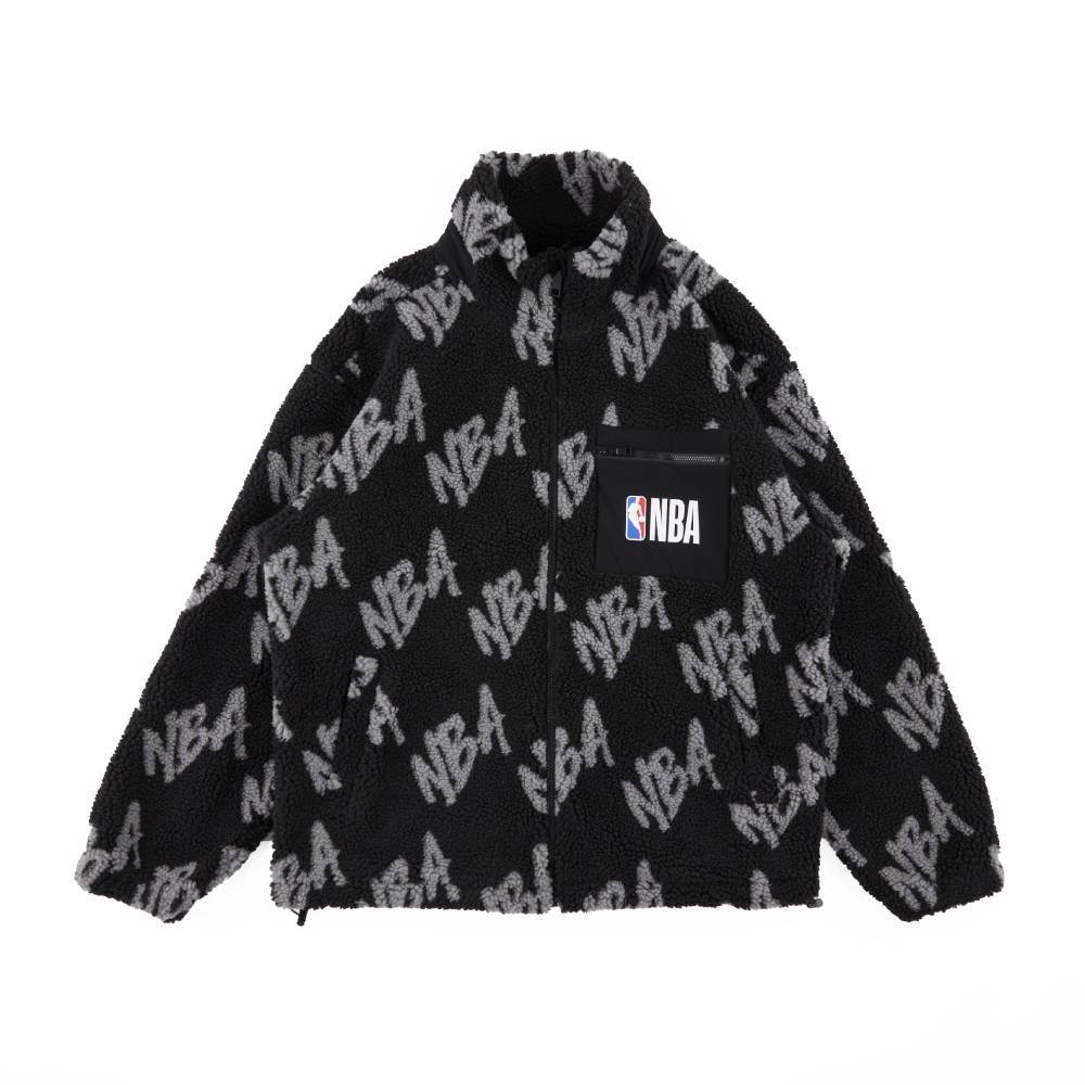 NBA 外套 滿版 LOGO 黑 羊羔絨外套 3355140920