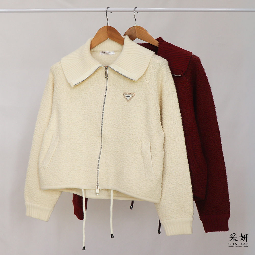 羔絨感厚針織領長袖外套