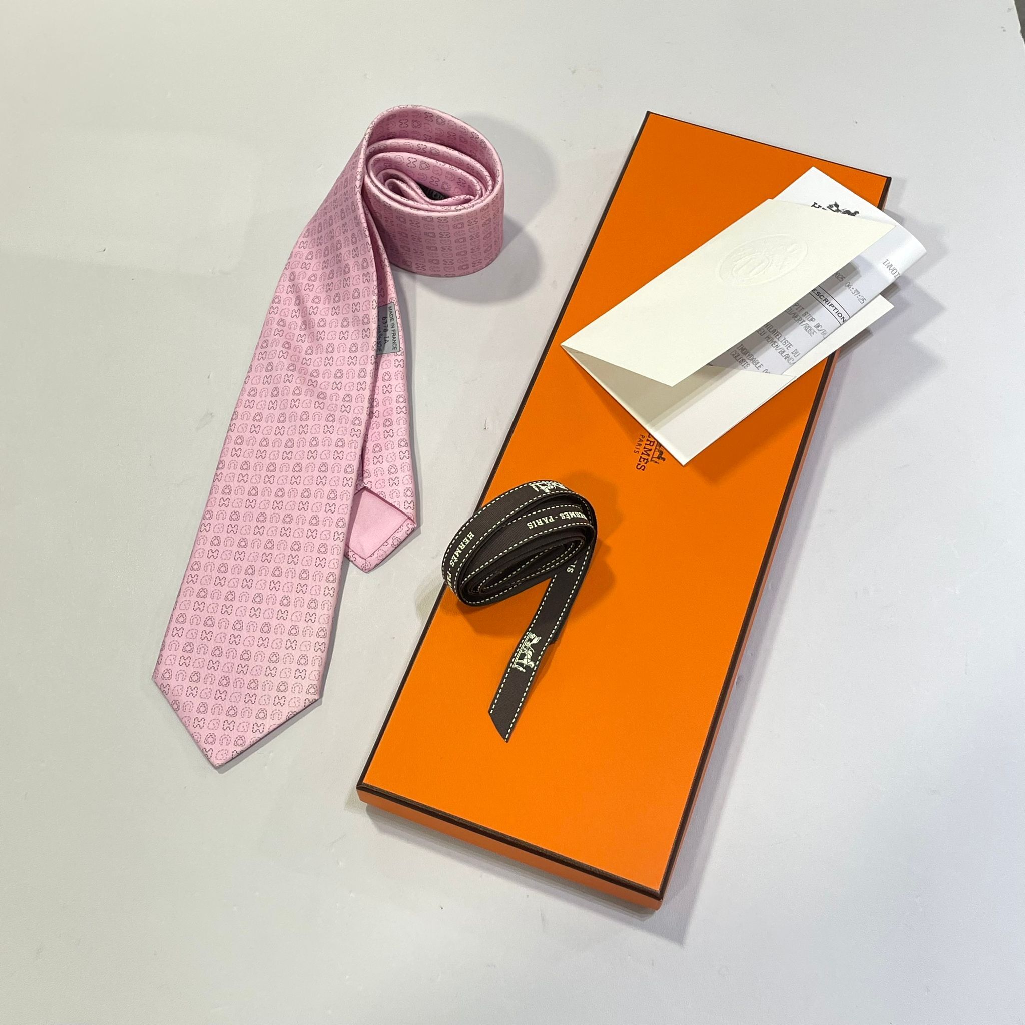 全新HERMES領呔 7CM rose clair / violet / noir 真絲 TIE H006378T 10 #BRAND NEW#香榭站正品