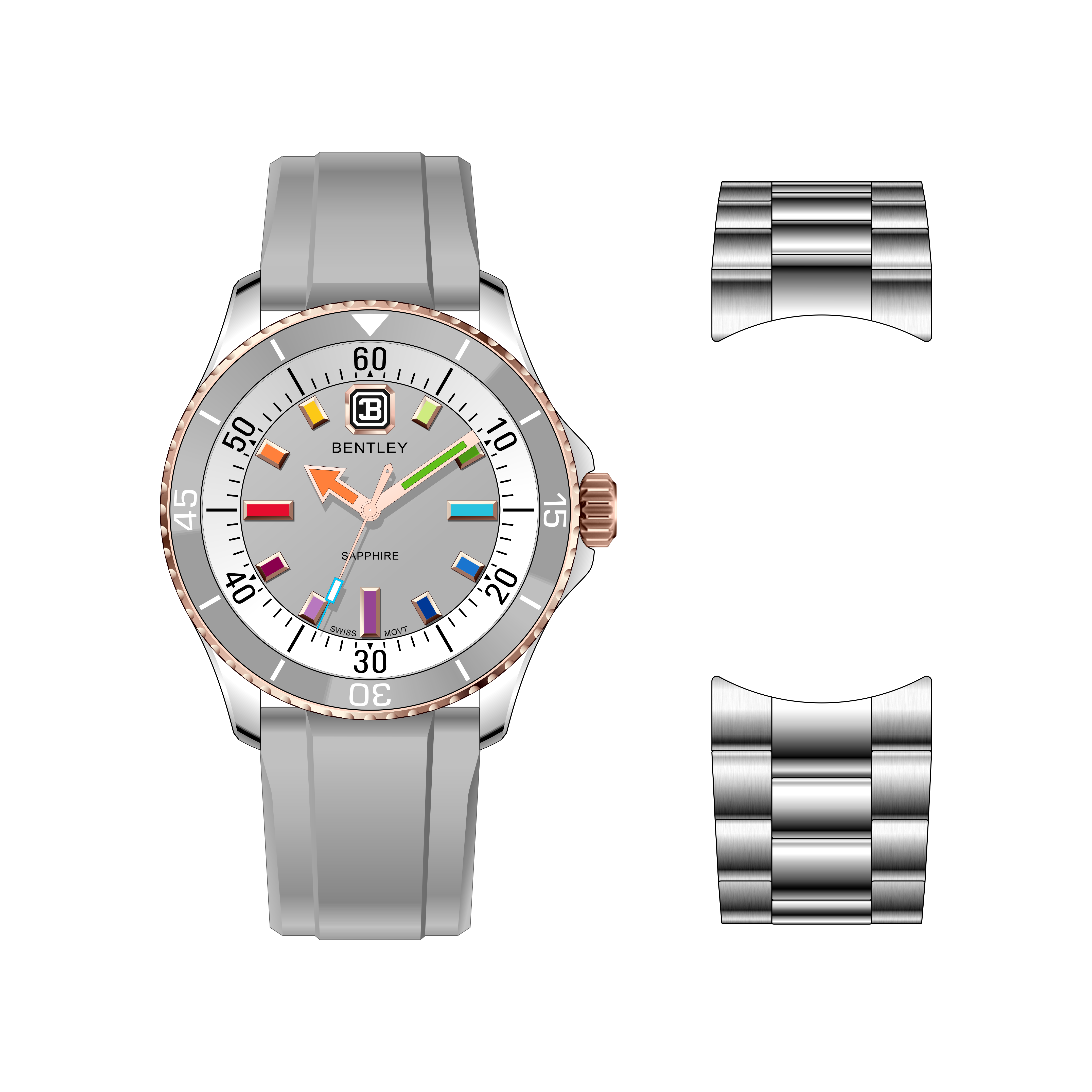 【BENTLEY 賓利】 THE AURORA曦光系列 BL-20 矽膠 彩虹夜光 水鬼款 瑞士石英 手錶(贈不鏽鋼錶帶)