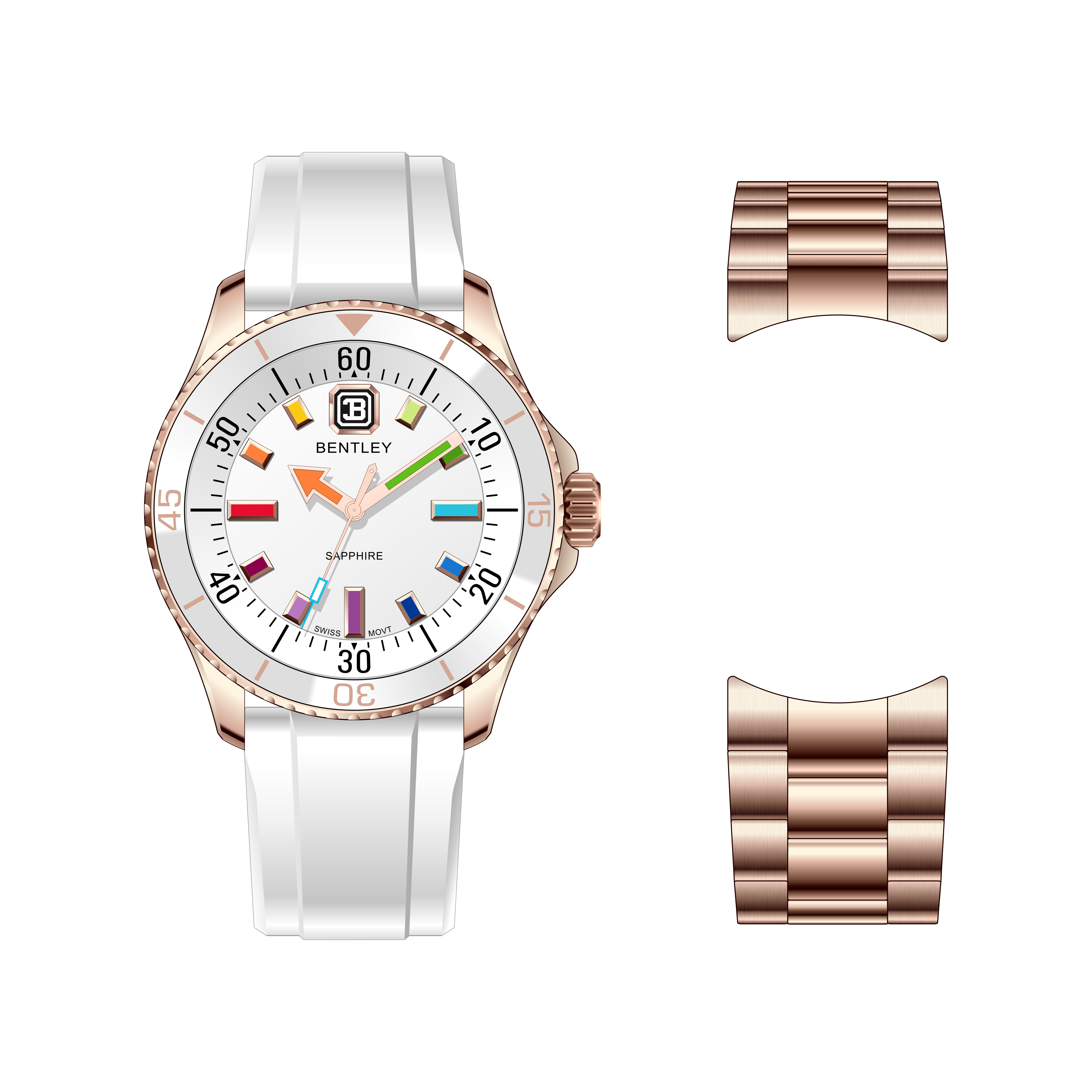 【BENTLEY 賓利】 THE AURORA曦光系列 BL-20 矽膠 彩虹夜光 水鬼款 瑞士石英 手錶(贈不鏽鋼錶帶)