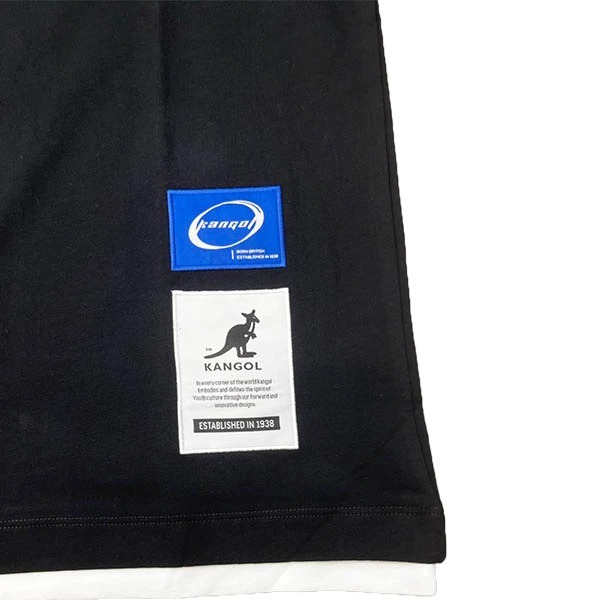 男女款 KANGOL TEE 黑色 英國 袋鼠 小LOGO 休閒 寬版 假兩件 短T【63251023】