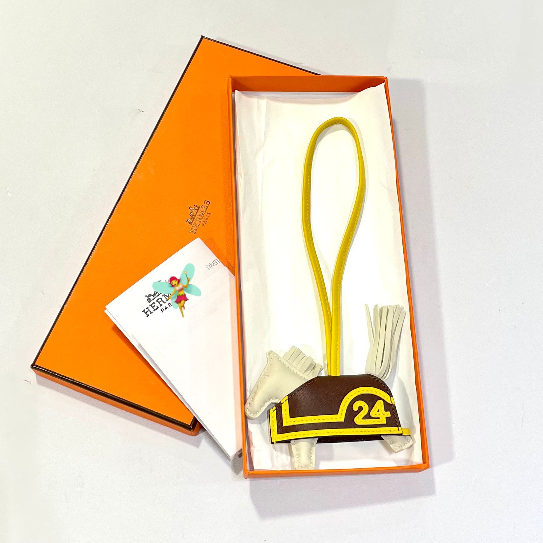 全新Hermes Rodeo 24 PM charm 馬仔 奶白/金棕/黃色吊繩小羊皮 #BRAND NEW