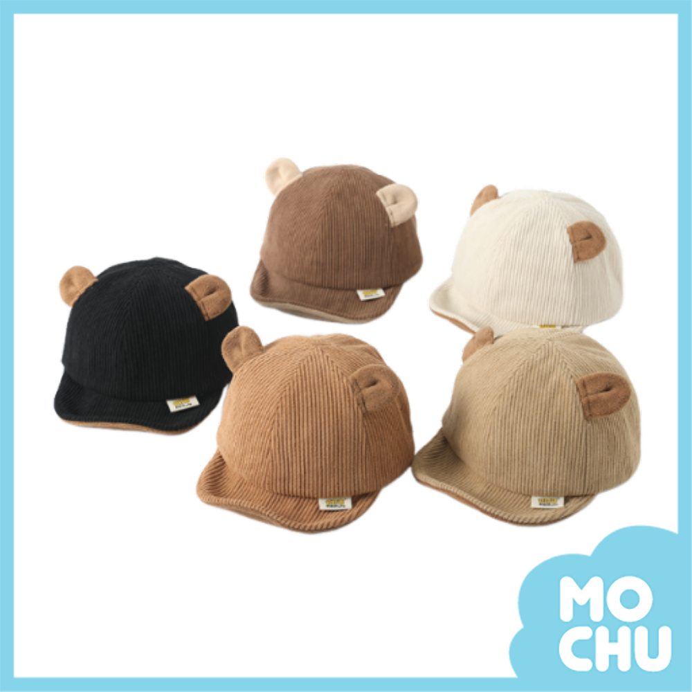 條紋燈芯絨熊耳帽(五色)