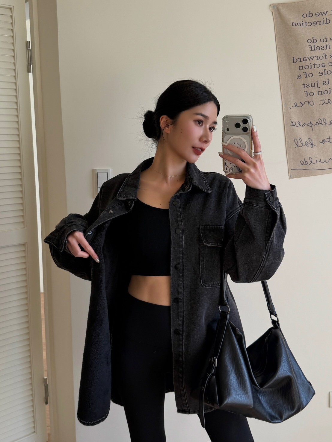 黑灰色內刷毛牛仔外套