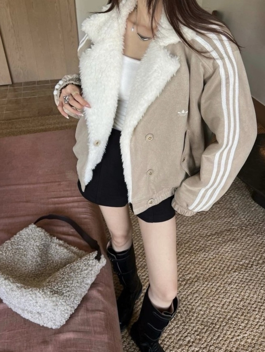 ADIDAS RETRO REMIX PADDED JACKET 復古羊羔毛拼接 卡其棕