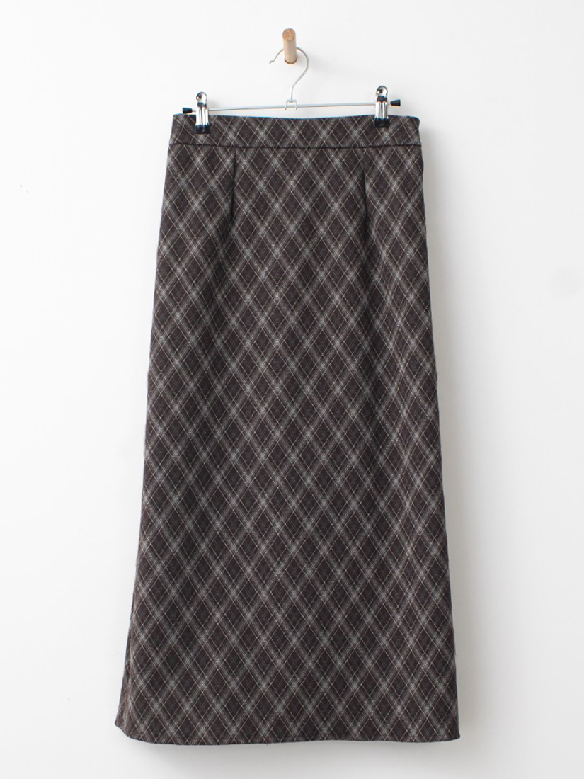 菱格針織毛料後開衩長裙
