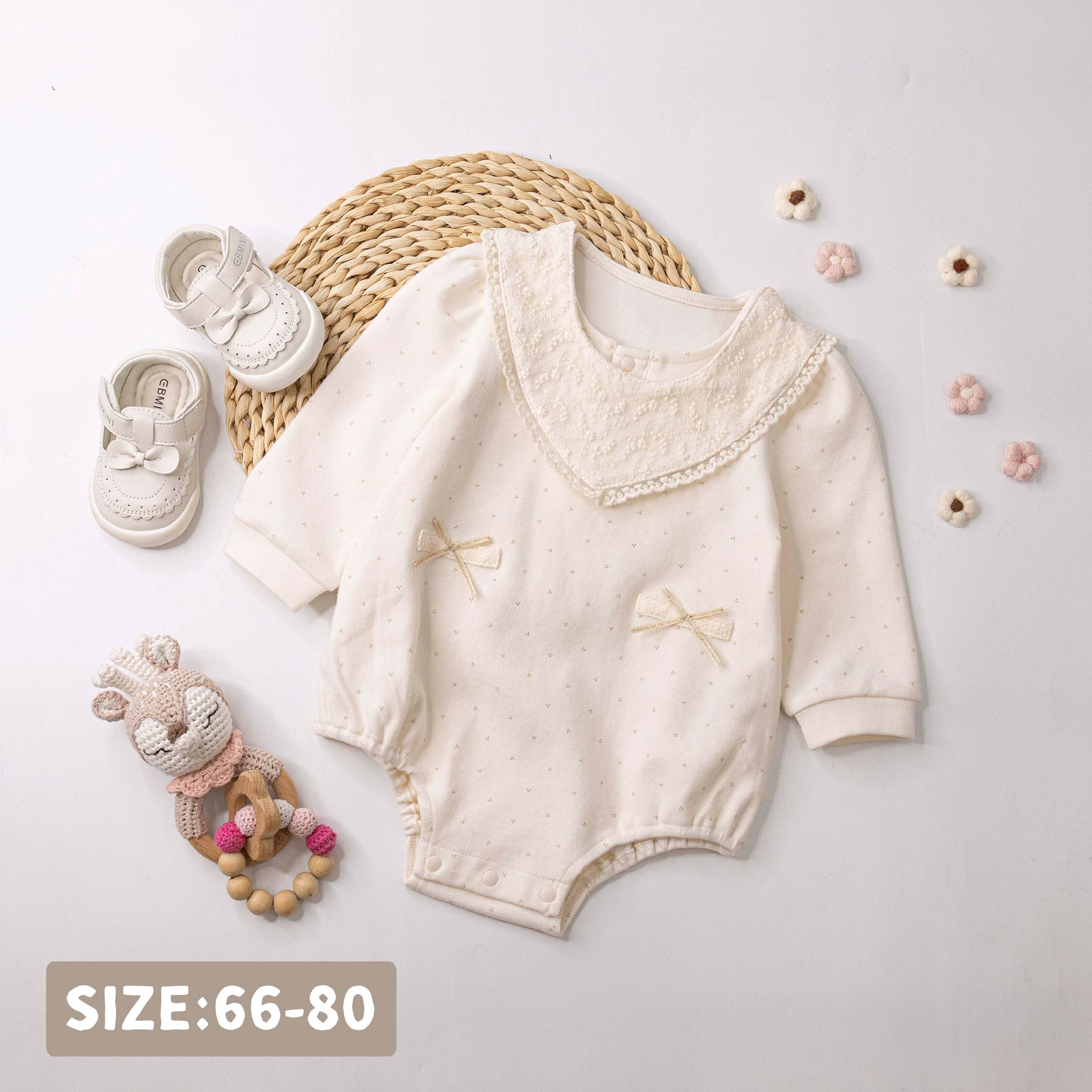 純淨系列【T3079】氣質蕾絲緹花領巾包屁衣