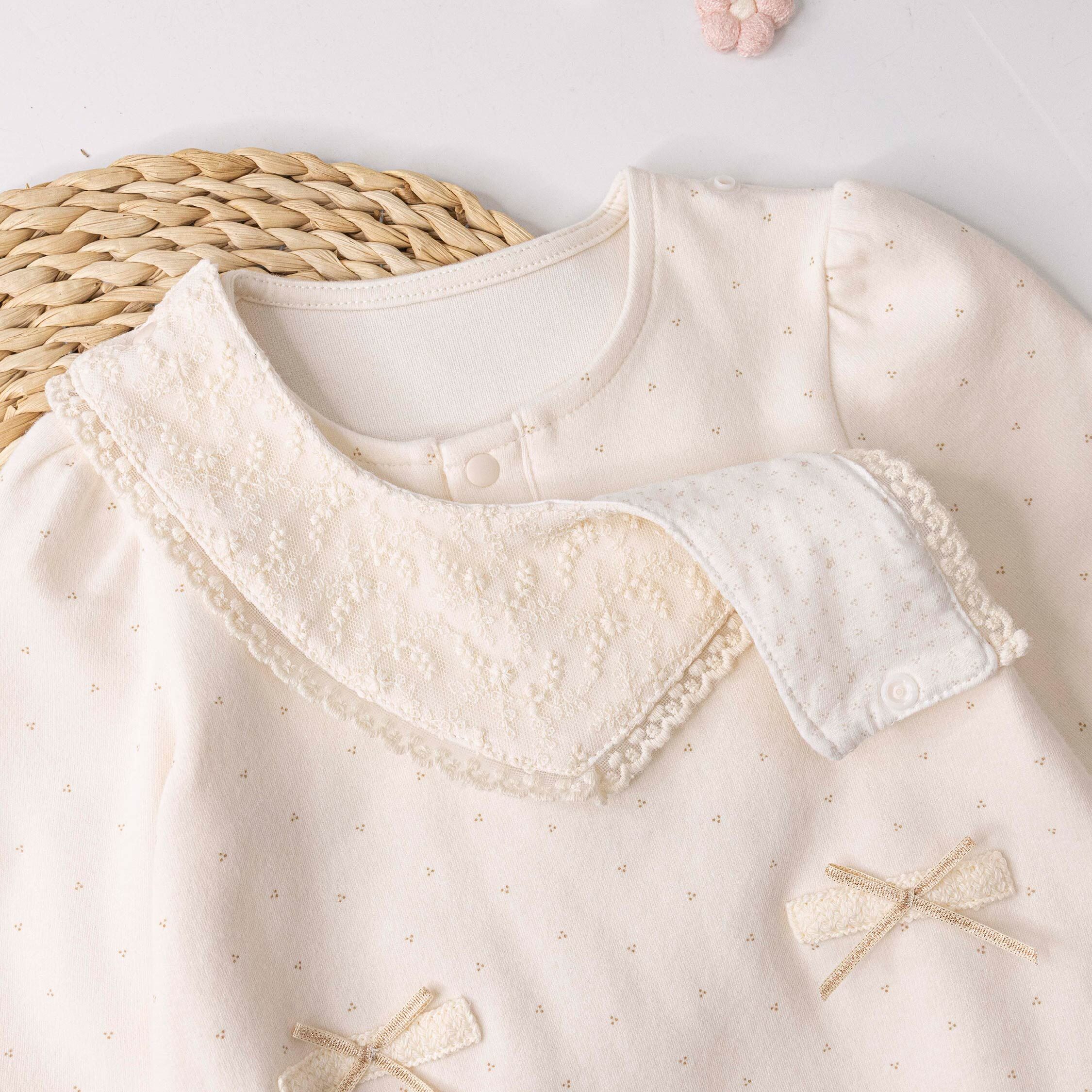 純淨系列【T3079】氣質蕾絲緹花領巾包屁衣