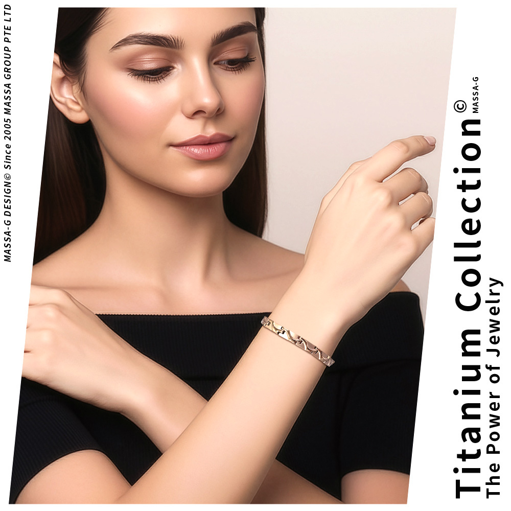 MASSA-G【流光時刻】玫瑰金純鈦能量手環(金屬鍺8顆)