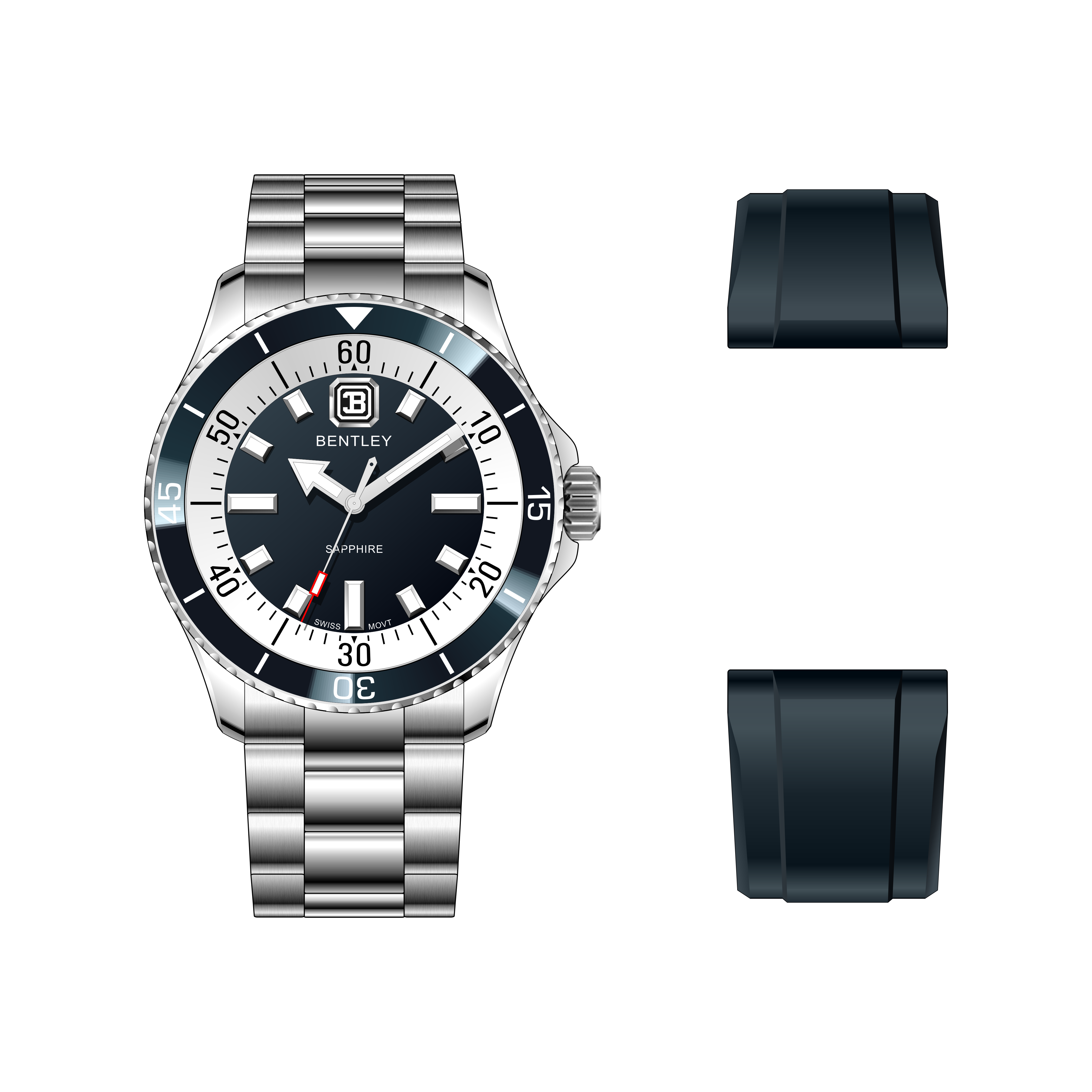 【BENTLEY 賓利】 THE AURORA曦光系列 BL-20 銀色 不鏽鋼 夜光 水鬼款 瑞士石英 手錶(贈矽膠錶帶)