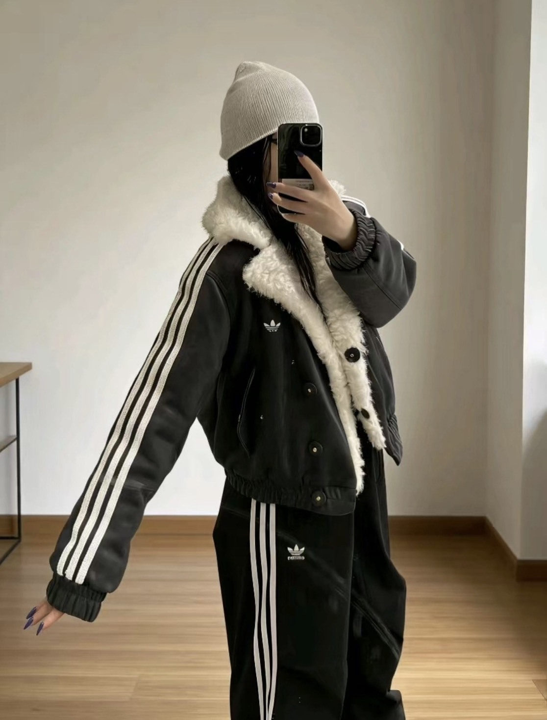 ADIDAS RETRO REMIX PADDED JACKET 復古羊羔毛拼接 黑白
