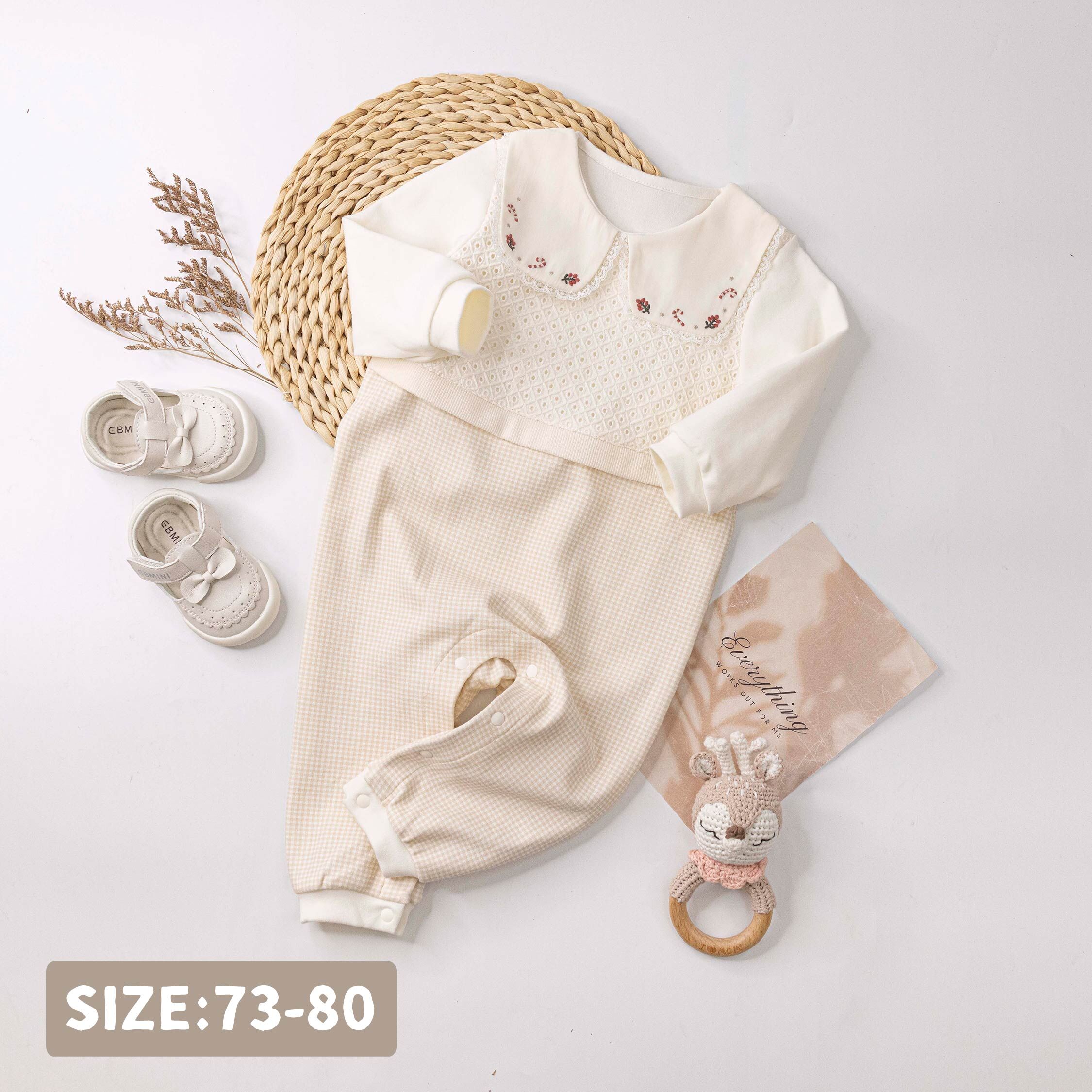 純淨系列【T3114】莓果刺繡拼接肩釦連身衣