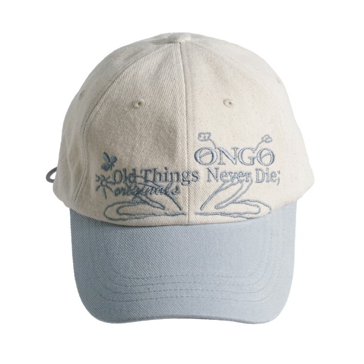 韓國 ONGO 復古Old Thing Never Die 拼色花結老帽 塗鴉款 藍白