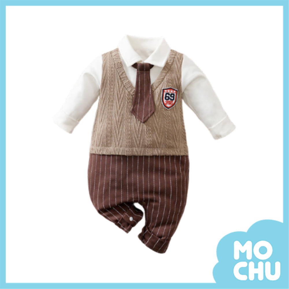 麻花條紳士假兩件連身衣