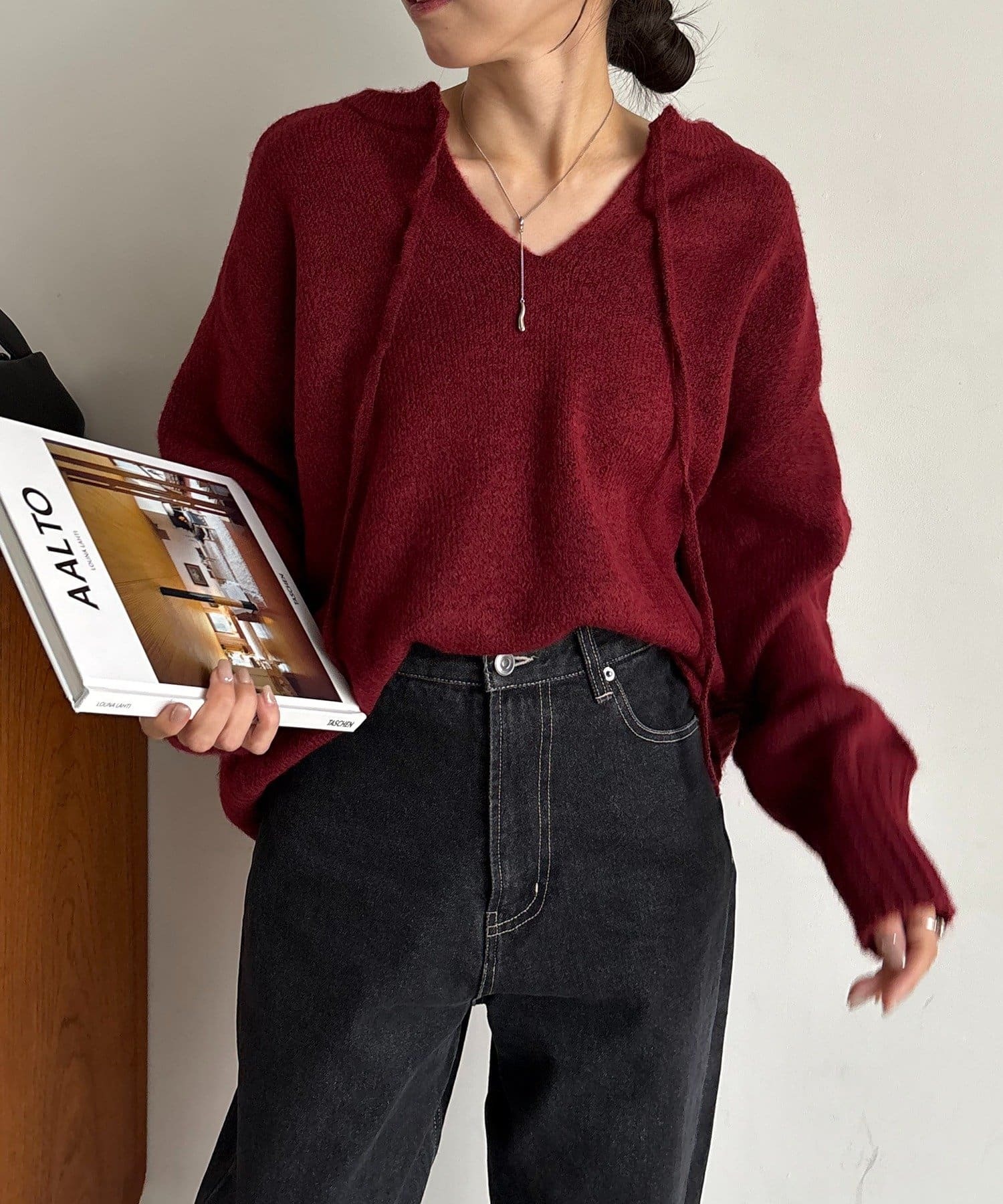 CAPRICIEUX LE'MAGE(カプリシュレマージュ)  【前後2WAY】もちふわ2WAYスキッパーニット波爾多紅（LEZ1052405A0001）