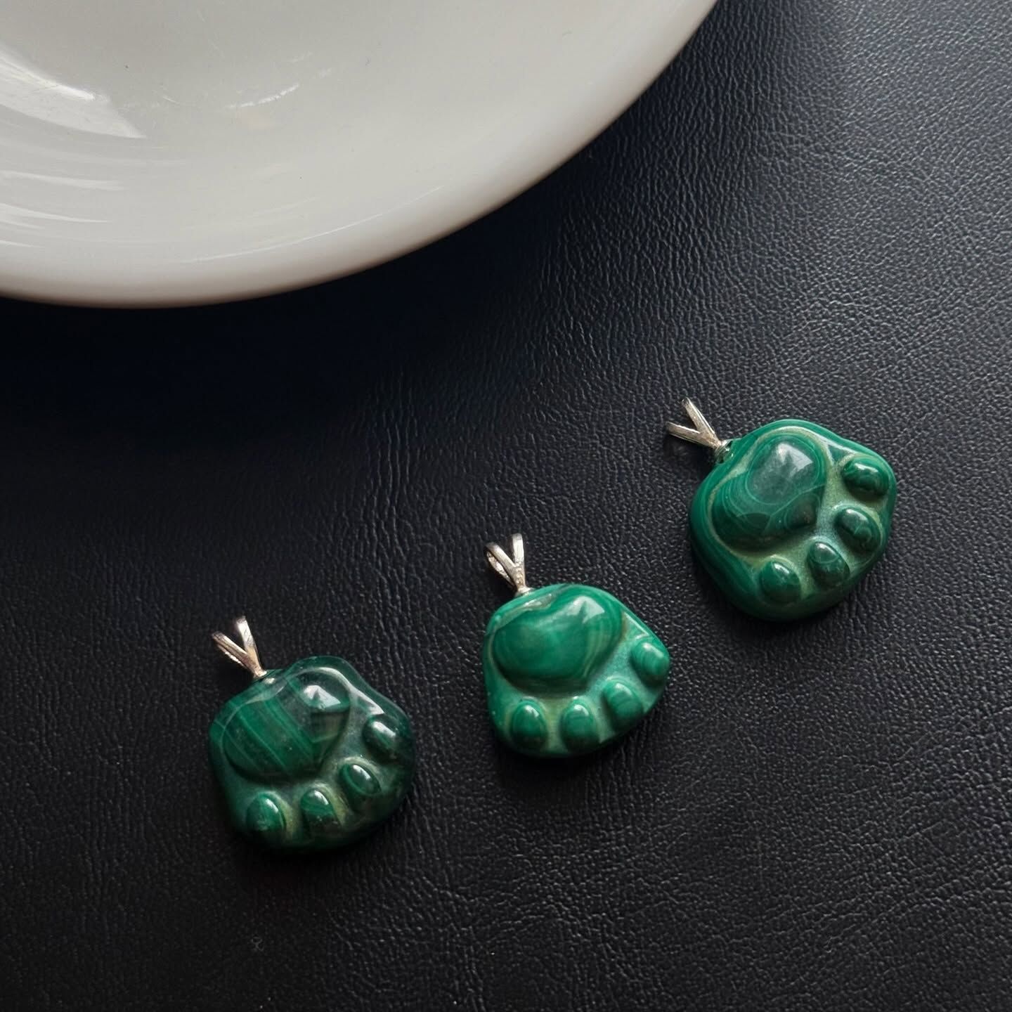 [原石] 孔雀石 貓掌 925銀項鏈吊墜