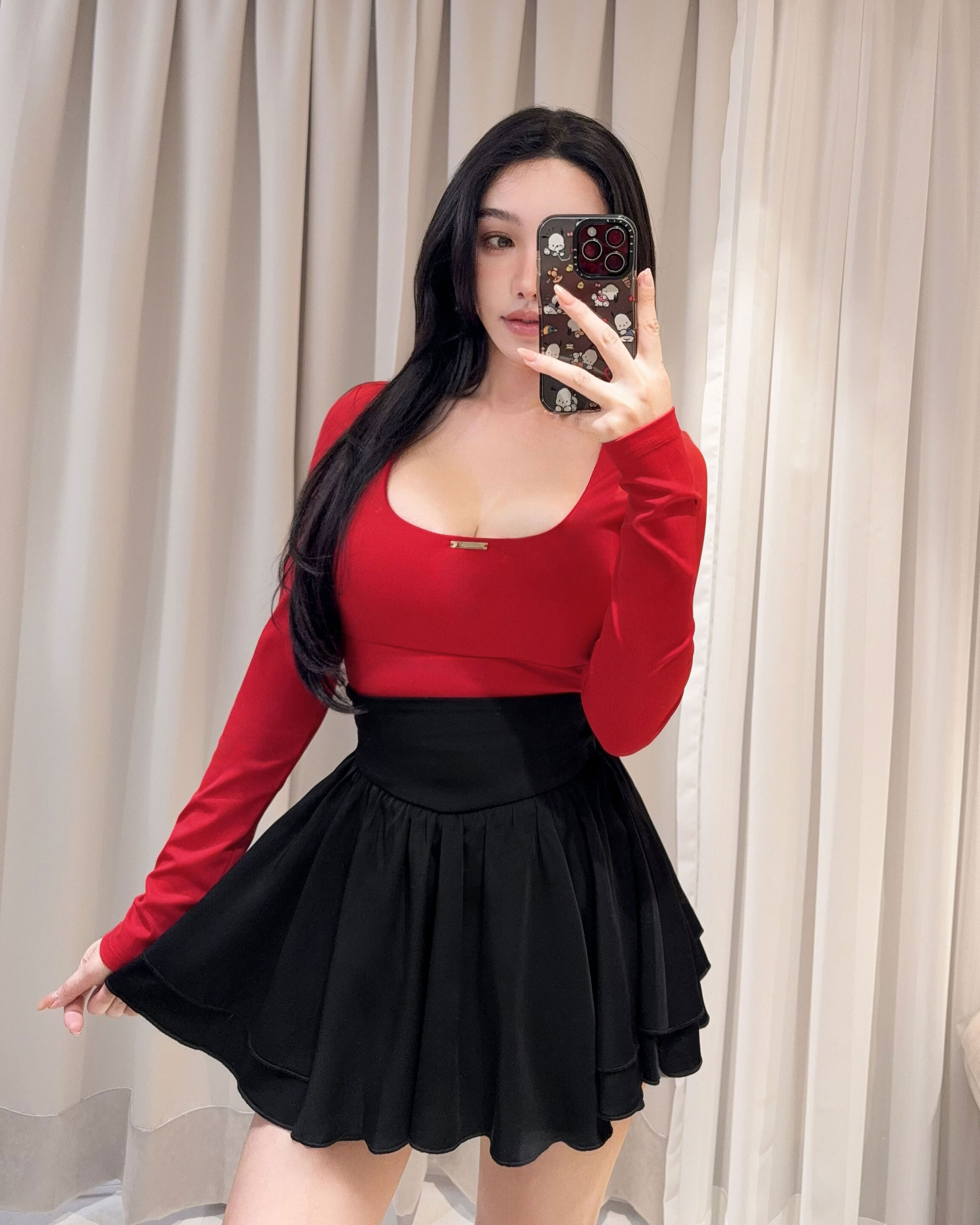 ⭒訂製-休閒大U領彈力合身上衣