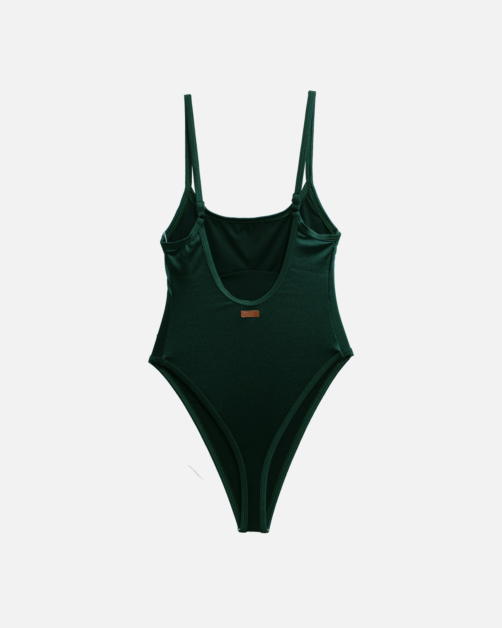 【絲光深綠】ioo 細肩U領無墊高衩丁字連身泳裝