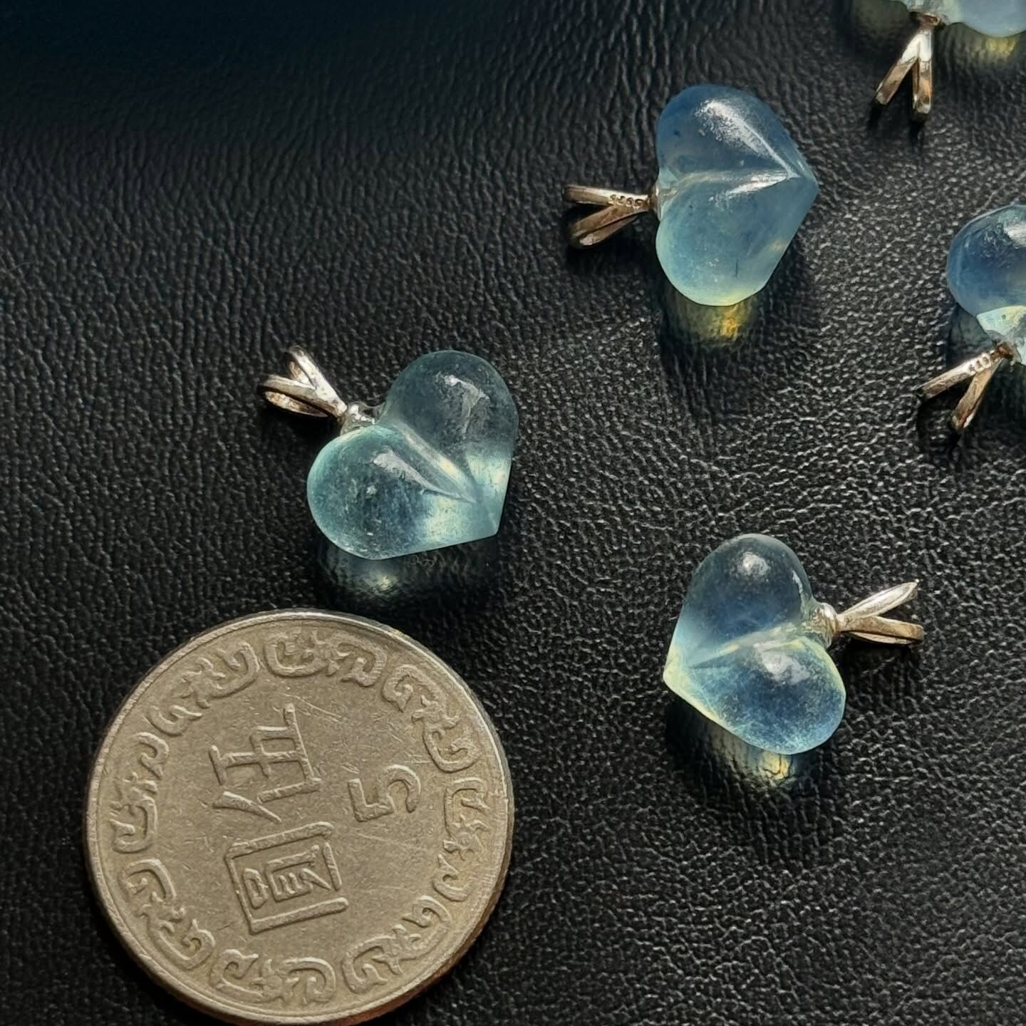 [原石] 海藍寶 屁桃愛心 925銀項鍊吊墜