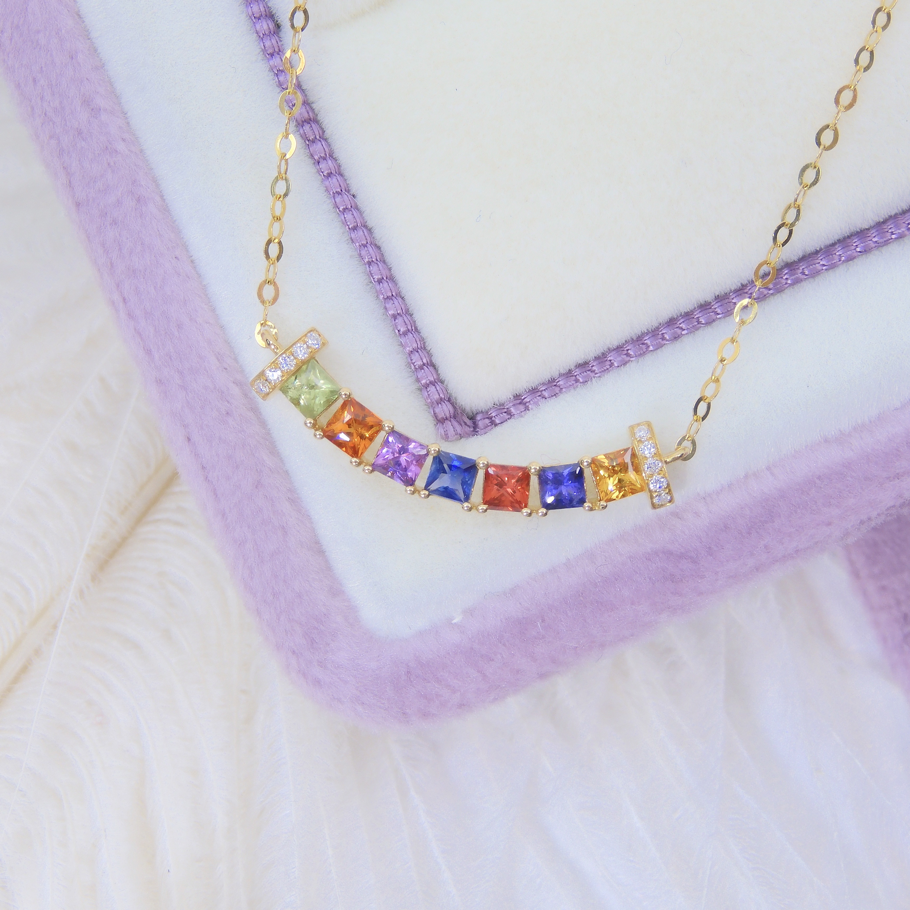 18K金 0.68ct 彩色藍寶石項鏈