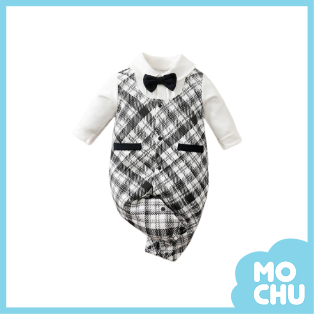 英倫黑白格假兩件連身衣