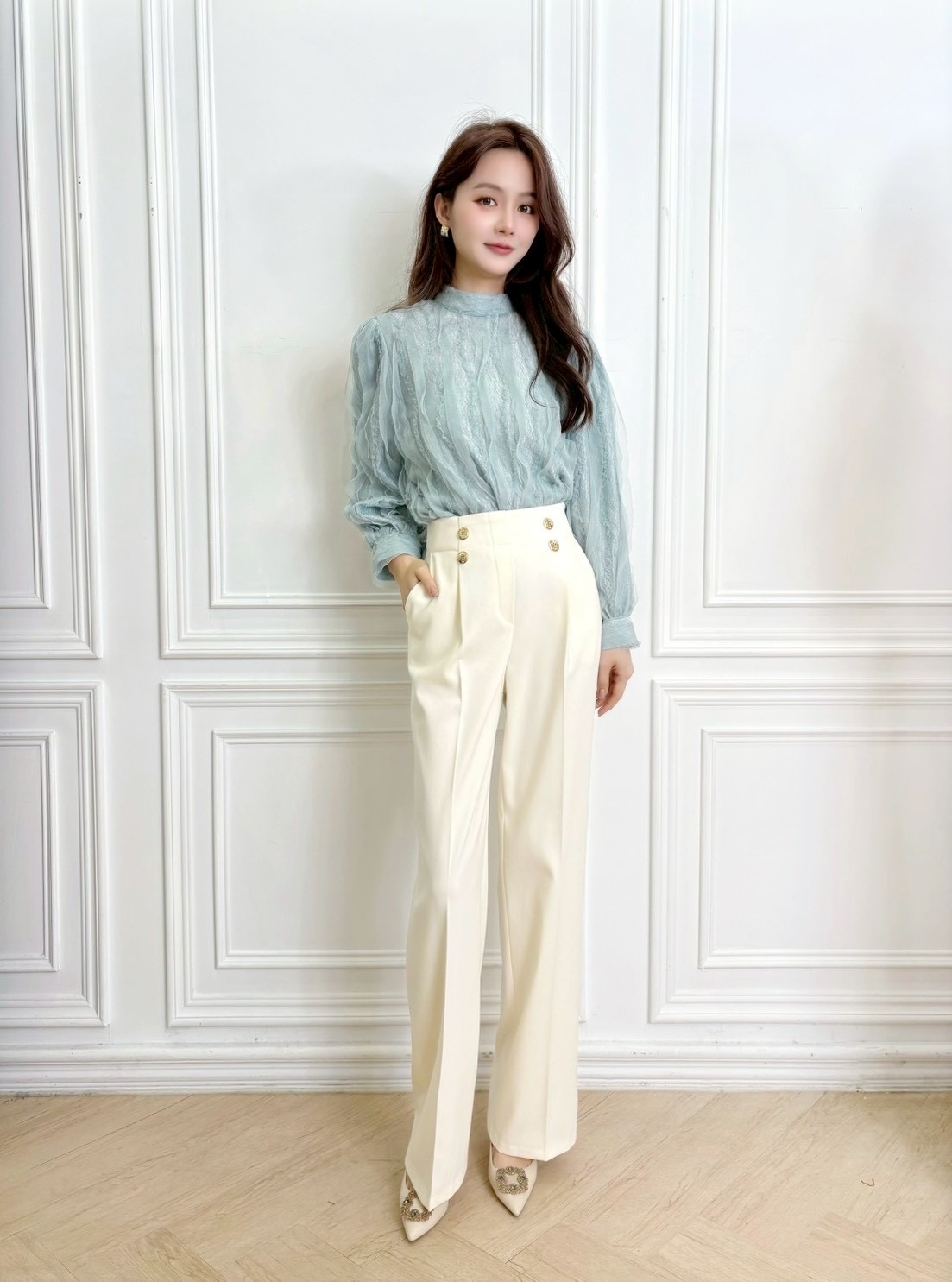 雙排金釦直筒褲-冬款