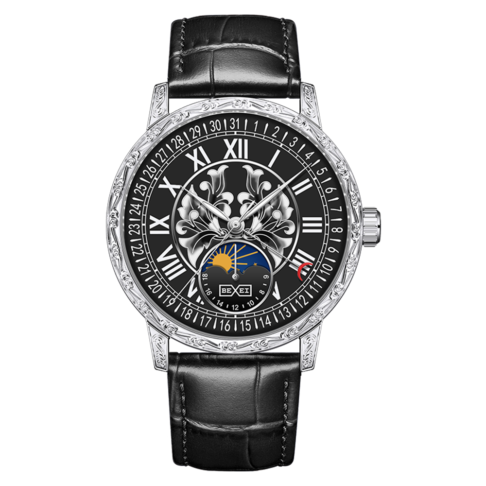 【BEXEI 貝克斯】9215 百合時光系列 日月星辰 鏤空 百合花錶盤 動力儲存 全自動 機械錶 手錶