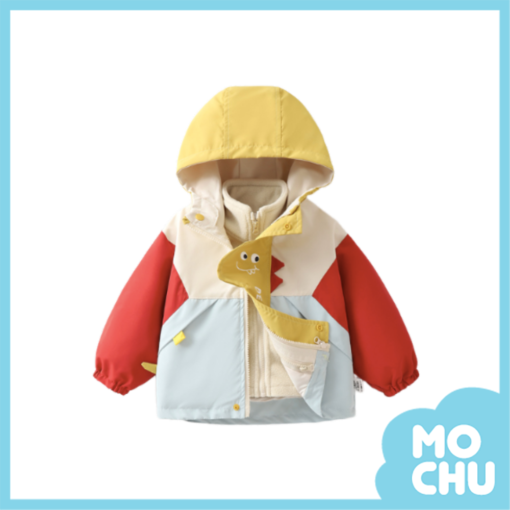 微笑恐龍拼接色塊兩件式外套