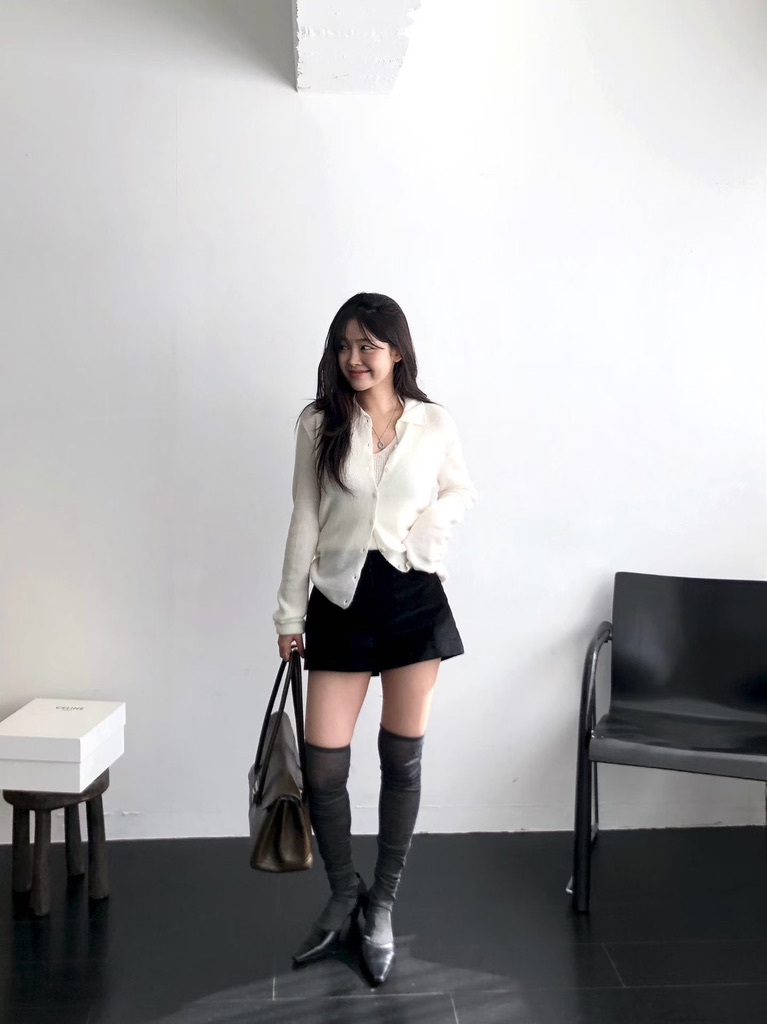 N34 羊駝毛開衫＋雙肩帶露背背心