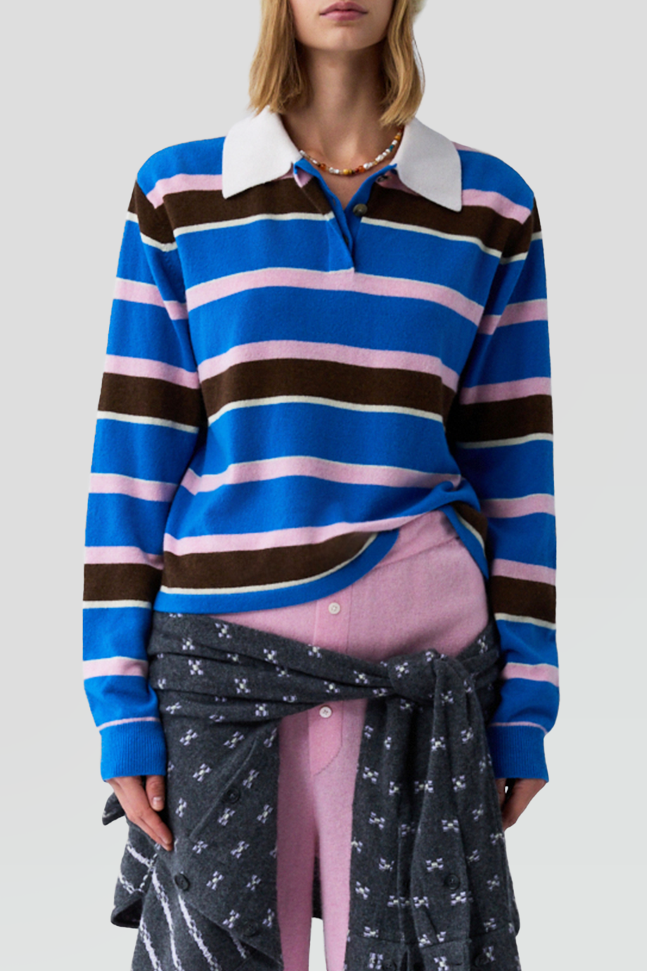 Guest in Residence｜CROPPED Polo領條紋羊絨短版上衣