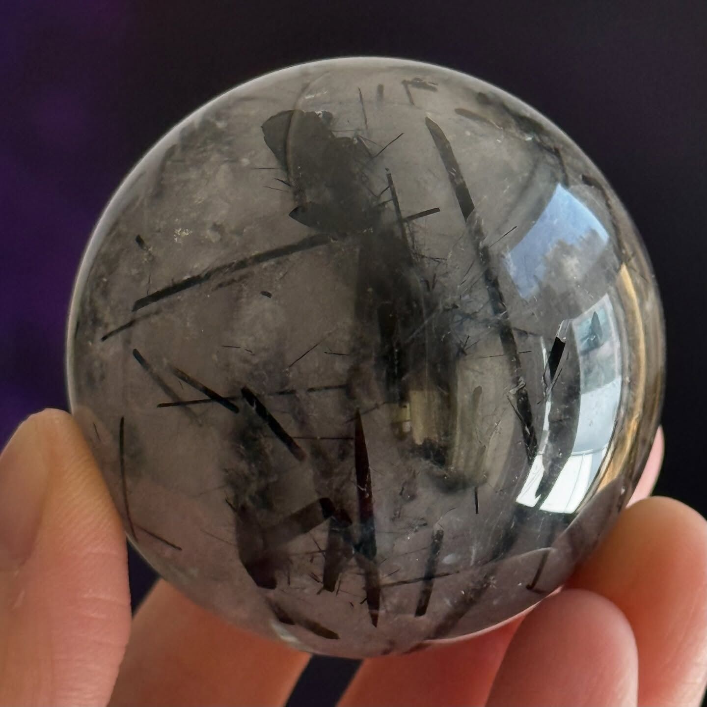 [原石] 黑髮晶碧璽 水晶球 約 42mm
