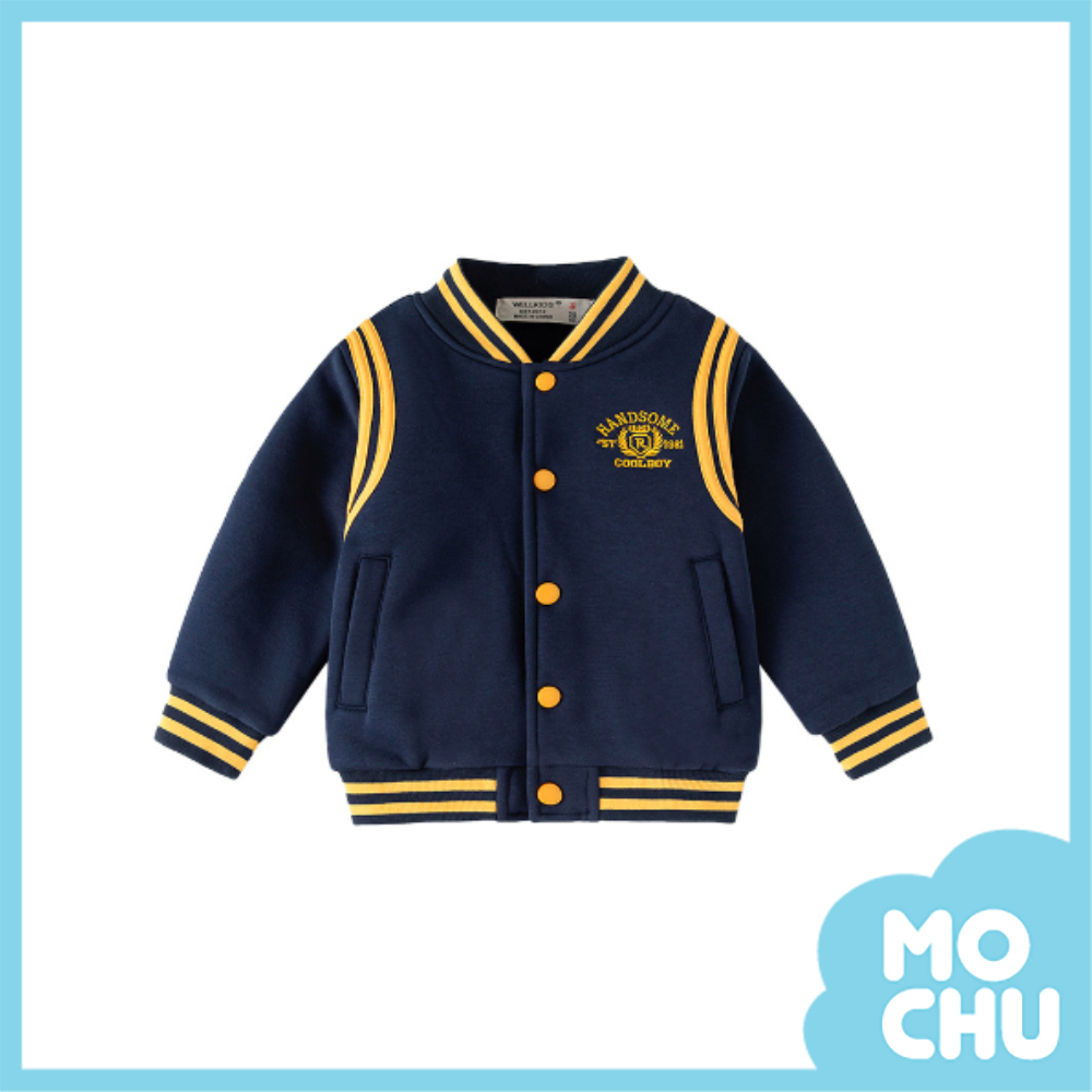 刺繡徽章邊條加絨棒球外套