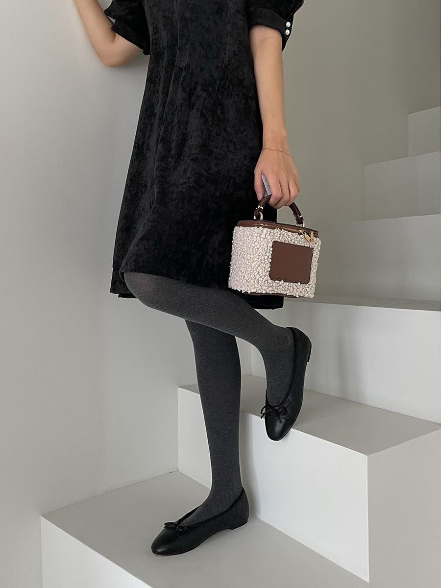 小香菱格紋拼接蝴蝶結圓頭平底娃娃鞋 / 2色